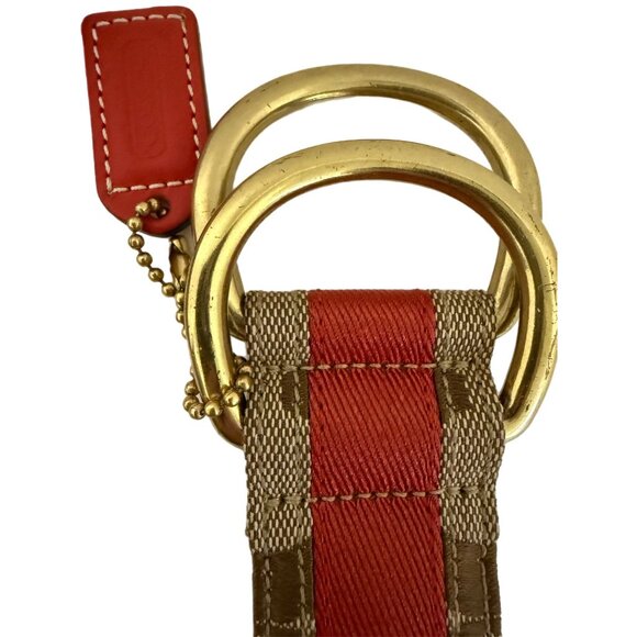 Coach Brown Jacquard Signature C Double Slip Buckles Belt Vintage - Picture 4 of 7